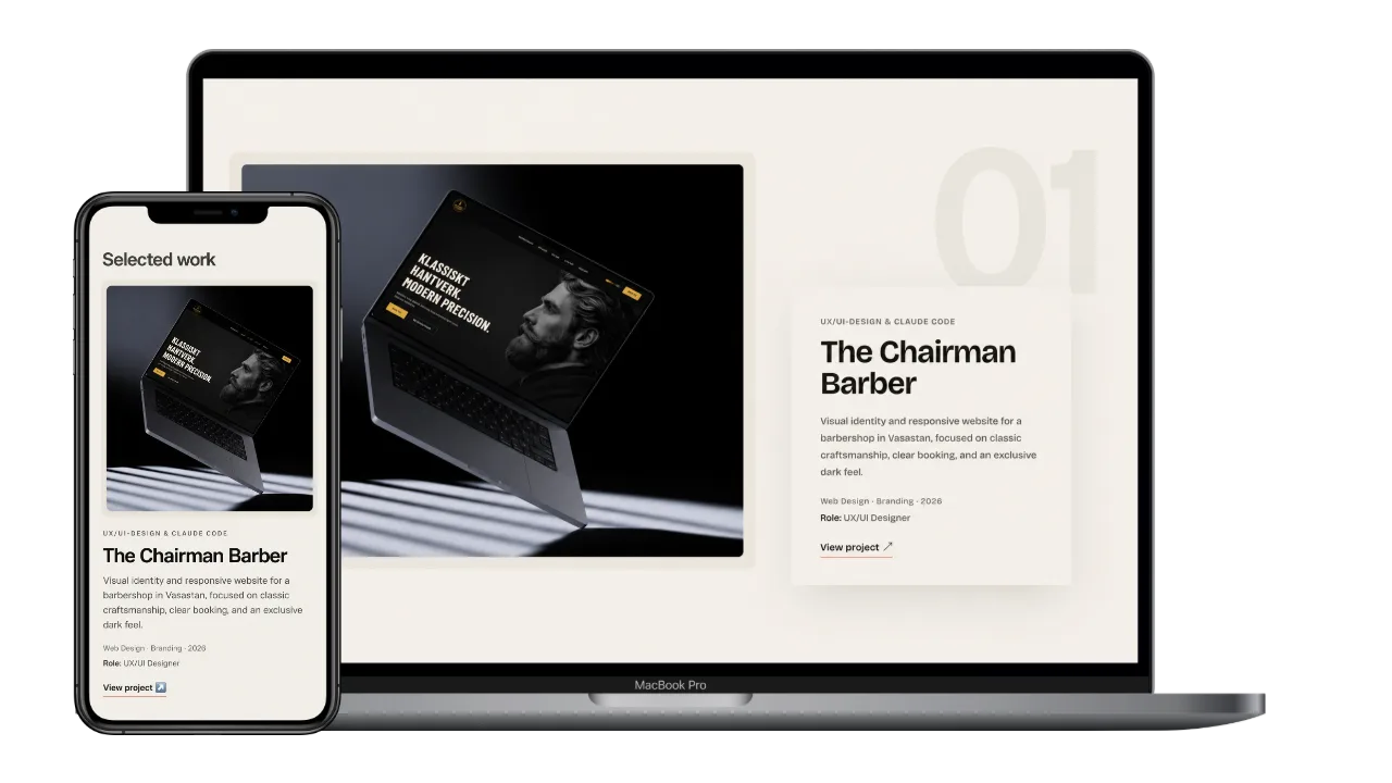 Exempel på en portfolio-webbplats byggd av Studio Klaro