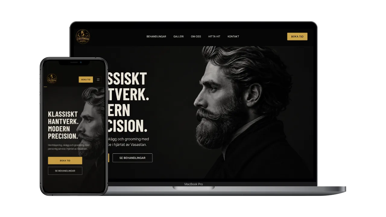 Hemsida designad för The Chairman Barber i Stockholm